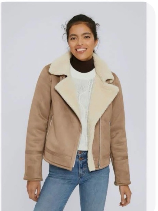 H&M Jackets & Blazers - ✨🤍 H&M Divided Faux Shearling Moto Jacket Beige Tan Sherpa Coat Size Medium 🤍✨